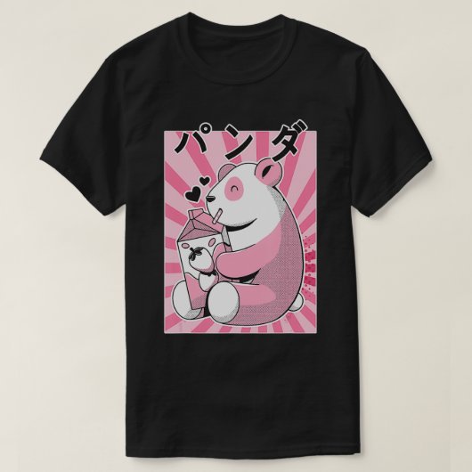 パンダおもしろいベアレトロ90s日本のかわいいストロベ tシャツ (デザイン正面)