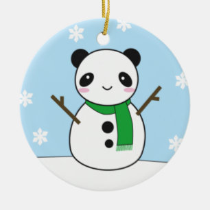 パンダおよびバニーの雪だるま セラミックオーナメント