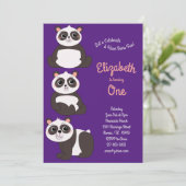 パンダがかわいい子どもを授かる1歳の誕生日パーティー 招待状 (スタンド正面)