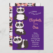 パンダがかわいい子どもを授かる1歳の誕生日パーティー 招待状 (正面/裏面)
