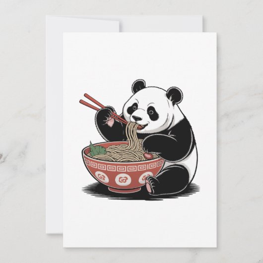 パンダがラーメンをすすめる 和風レトロ浮世絵スタイル 招待状 (正面)