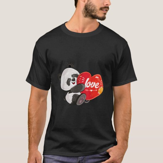 パンダが抱きしめる 愛するクマ パンダ Tシャツ (正面)