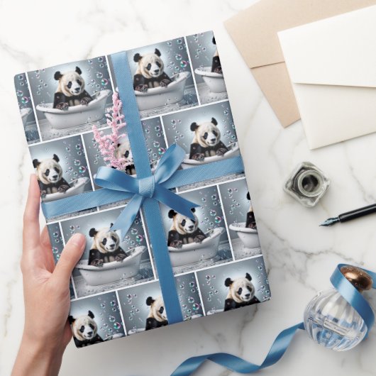 パンダが泡風呂に入る ラッピングペーパー (ギフト)