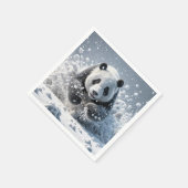 パンダが雪の中を走る スタンダードカクテルナプキン (角)