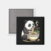 パンダが面白おかしくラーメンを食べている マグネット (正面/裏面)