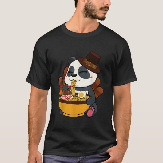 パンダが食べるラ感恩祭の日日本の食べ物ファル Tシャツ (正面)