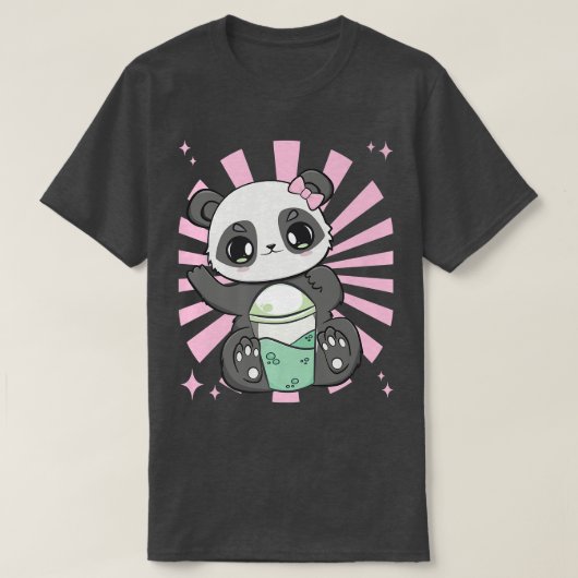 パンダが黒乳茶を飲み、可愛いクマをボーに Tシャツ (デザイン正面)