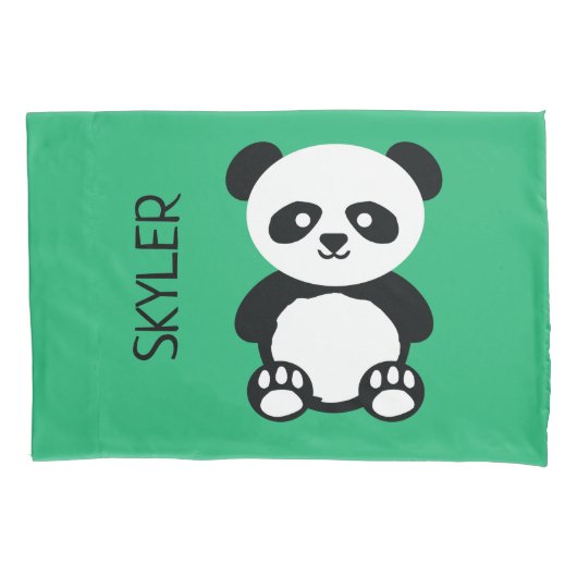 パンダくまの動物のかわいいの子供のパーソナライズな緑 枕カバー (正面)