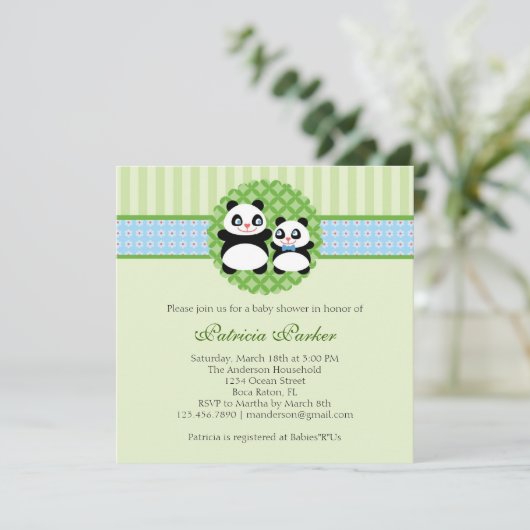 パンダくまの男の子のベビーシャワーの招待状 招待状 (スタンド正面)