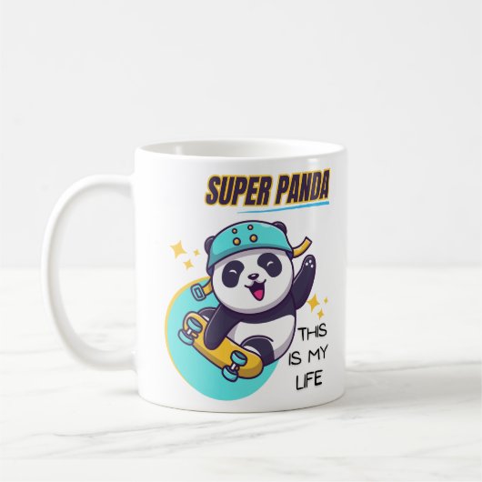 パンダすごいスケートボード長袖 コーヒーマグカップ (左)