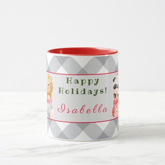 パンダとクマカスタマイズの文字と名前 マグカップ (中央)