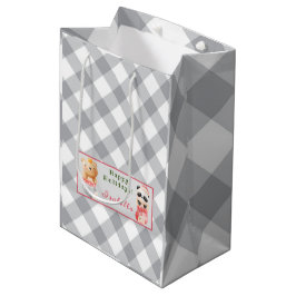 パンダとクマカスタマイズの文字と名前 ミディアムペーパーバッグ