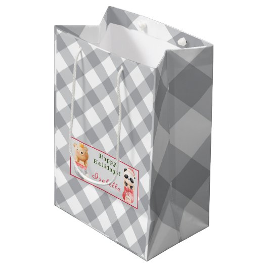 パンダとクマカスタマイズの文字と名前 ミディアムペーパーバッグ (正面アングル)