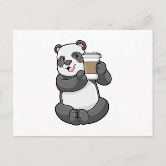 パンダとコーヒーを持って ポストカード (正面)