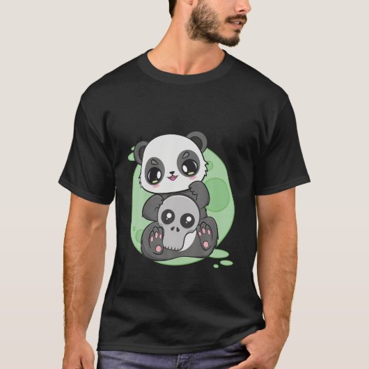 パンダとスカルとスケルトンアニメマンガムーン動物園 Tシャツ (正面)