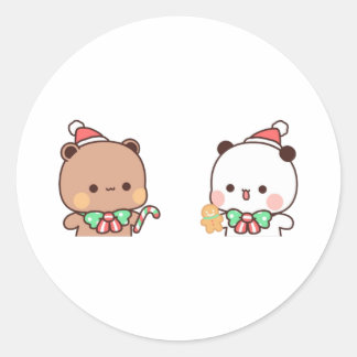 パンダとブラウニーのクマのカップル、メリークリスマス ラウンドシール