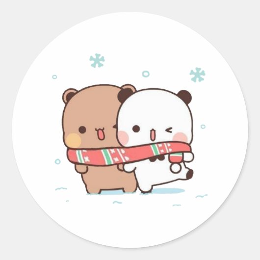 パンダとブラウニーのクマのカップル、メリークリスマス ラウンドシール (正面)
