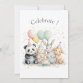 パンダと友人の誕生日とパーティの招待状 招待状 (裏面)