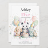 パンダと友人の誕生日とパーティの招待状 招待状 (正面/裏面)