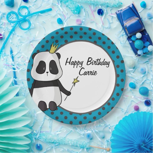 パンダと水玉模様のカスタマイズ ペーパープレート (パーティー)