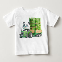 パンダと竹とグリーントラクター ベビーTシャツ