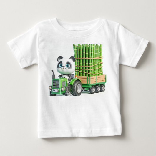 パンダと竹とグリーントラクター ベビーTシャツ (正面)