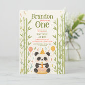 パンダと竹とケーキの1歳誕生日 招待状 (スタンド正面)