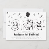 パンダのようにパーティしよう 1歳の誕生日 招待状 (正面)