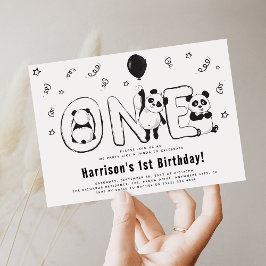 パンダのようにパーティしよう 1歳の誕生日 招待状