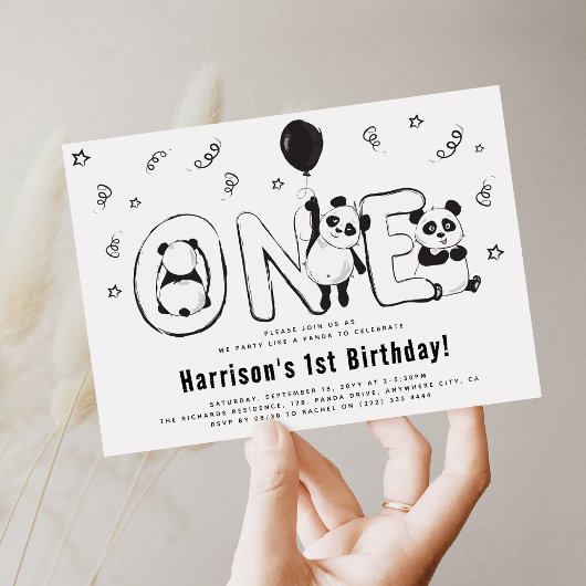パンダのようにパーティしよう 1歳の誕生日 招待状