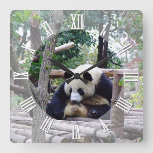 パンダのアドバイス「休みの時間を常に」/パンダ スクエア壁時計 (正面)