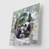 パンダのアドバイス「休みの時間を常に」/パンダ スクエア壁時計 (傾斜)