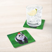 パンダのクマがサンタハットを着たグリーン スクエアペーパーコースター (インサイチュ)