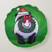パンダのクマがサンタハットを着たグリーン ラウンドクッション (裏面)