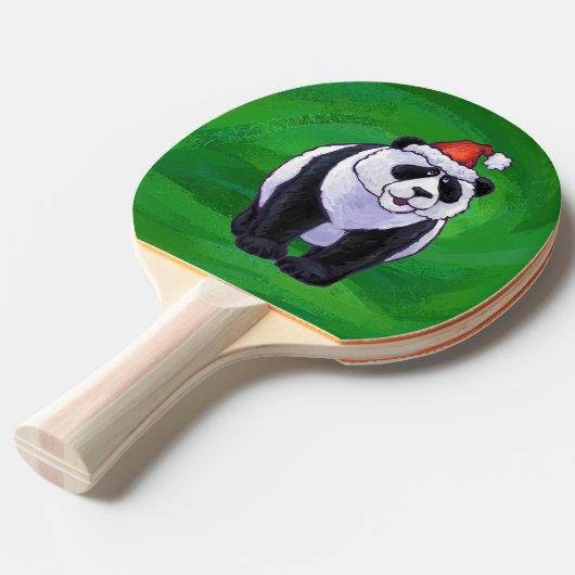 パンダのクマがサンタハットを着たグリーン 卓球ラケット (正面アングル)