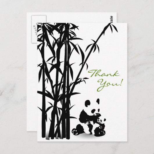 パンダのクマと竹の感謝はがき ポストカード (正面/裏面)