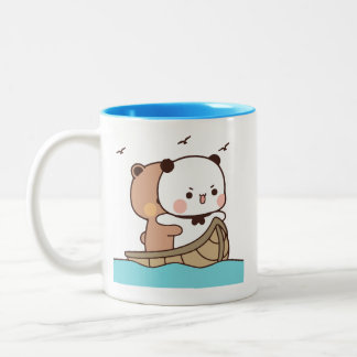 パンダのクマのカップル、かわいいブブとデュデュのハグの愛 ツートーンマグカップ