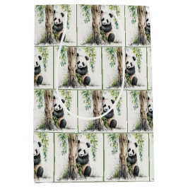 パンダのクマの水彩模様 ミディアムペーパーバッグ