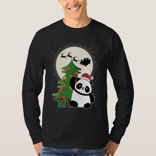 パンダのクリスマスギフト付きクリスマスツリー Tシャツ (正面)