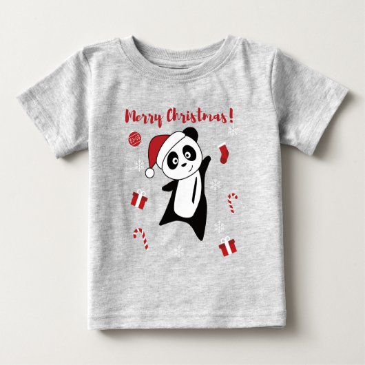 パンダのクリスマススノーウィンターアニマルズパンダベビーT- ベビーTシャツ (正面)