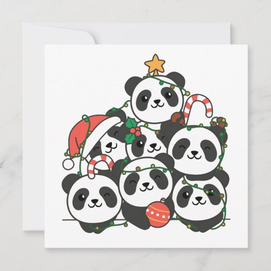 パンダのクリスマスツリー かわいい動物のクリスマス招待状 招待状 (正面)