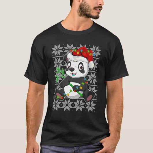 パンダのクリスマスライトトトインディアサンタハットパンダUg Tシャツ (正面)