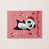 パンダのクリスマス雪の冬の動物パンダのジグソー ジグソーパズル (横)