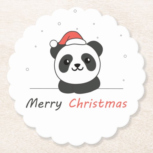 パンダのクリスマス雪の冬の動物パンダ ペーパーコースター (正面)
