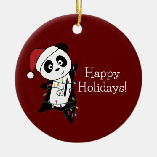 パンダのクリスマス雪の冬の動物パンドセラミック セラミックオーナメント (正面)