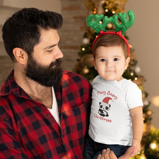 パンダのサンタ帽 – メリー・ベアリー・クリスマス トドラーTシャツ