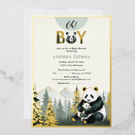 パンダのハグ　箔押し招待状 箔招待状 (封筒)