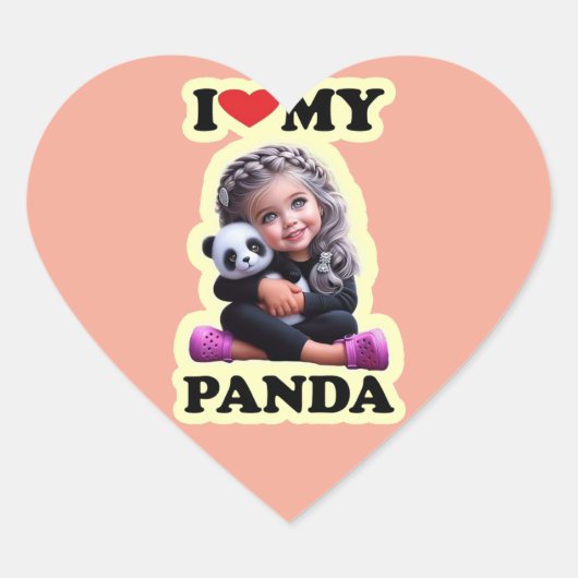 パンダのハートステッカーが好き ハートシール (正面)