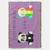 パンダのパーソナライズされた熊の名前投げ毛布。 スローブランケット (正面縦)