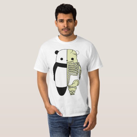 パンダの二面性: 生と骨 Tシャツ (正面フル)